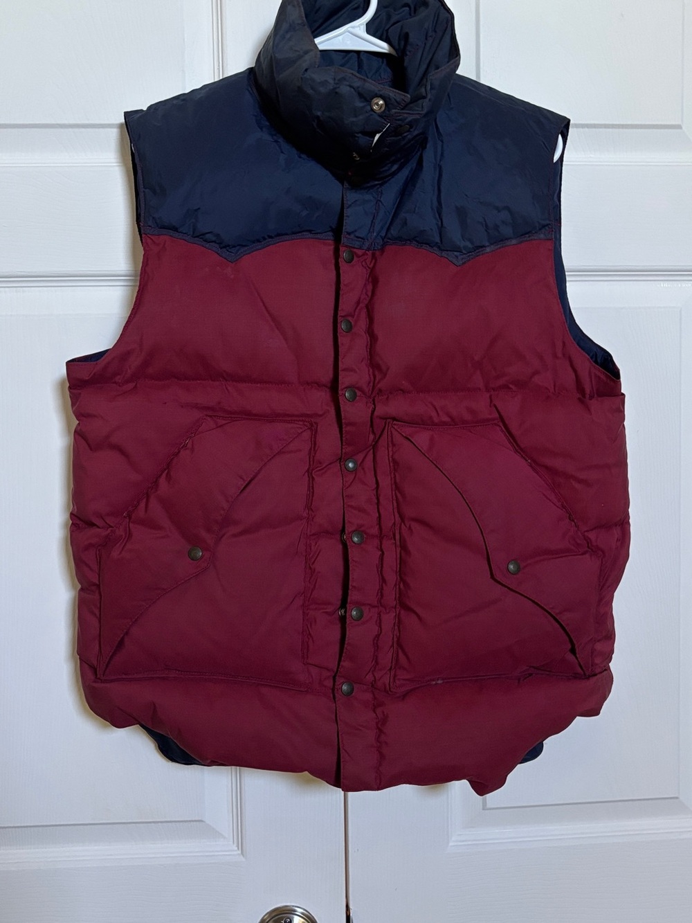 Vintage 70s Powderhorn Mountaineering Puffer Vest Western Yoke Red Navy Ski